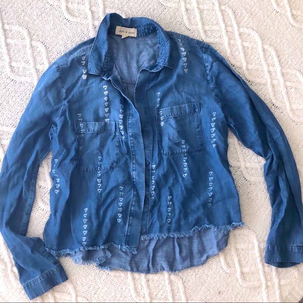 Chambray crop oversize soft denim shirt